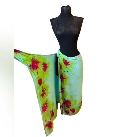 Green and Pink Floral Sarong Swim Cover-Up - Picture 2 of 13